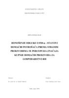 prikaz prve stranice dokumenta DONOŠENJE ODLUKE O FDI-u - STAVOVI DOMAĆIH POTROŠAČA PREMA STRANIM PROIZVODIMA TE PERCEPCIJA ZNAČAJA KUPNJE DOMAĆIH PROIZVODA ZA GOSPODARSTVO RH